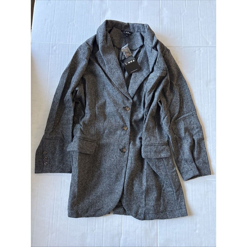 J.NNA Herringbone‎ Peacoat Jacket Pockets Tie Back New Size Large